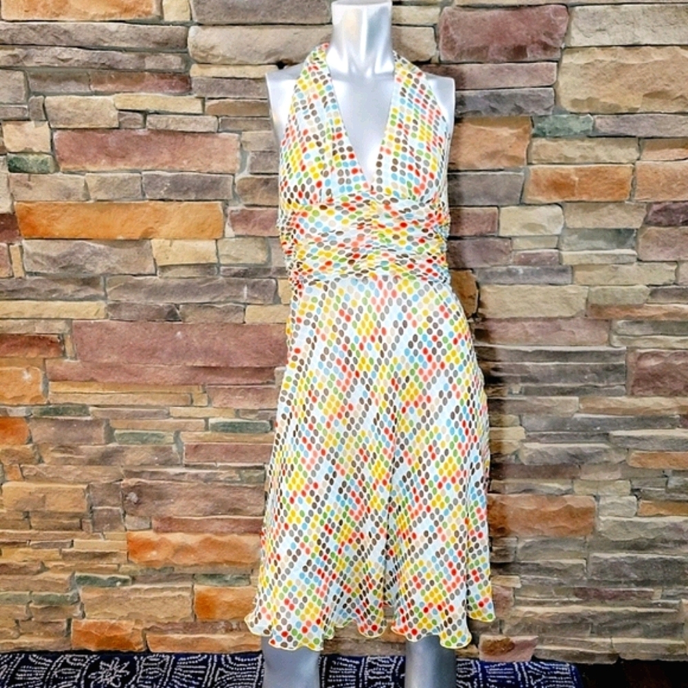 Trina Turk Silk Multicolor Dot Halter Dress 8